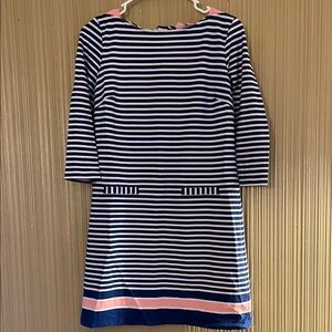 Navy and White Striped Dress with Pink Accents
